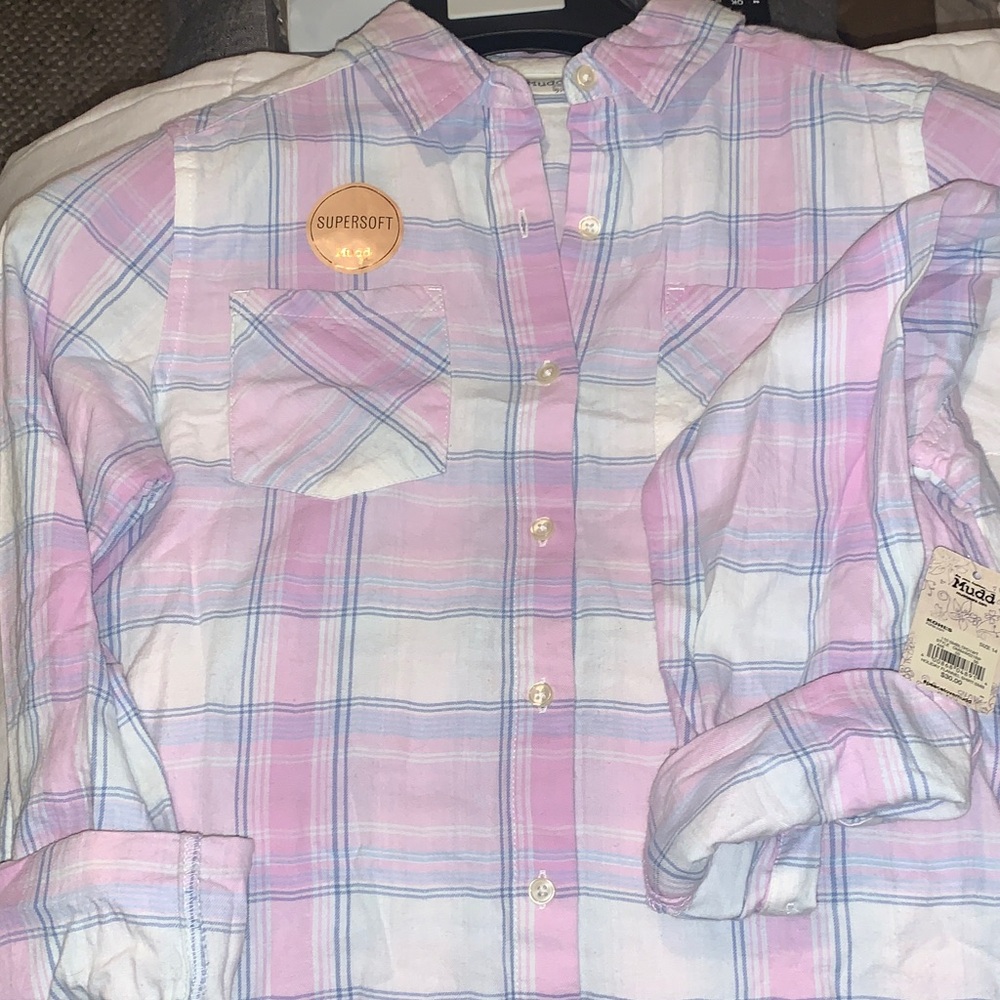 Mudd Pink and Blue Plaid Flannel Shirt